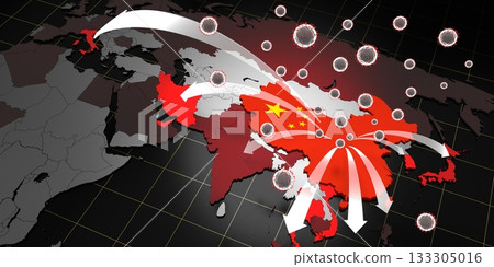Coronavirus, Covid 19 epidemic outbreak spread - map - 3D illustration Coronavirus, Covid 19 epidemic outbreak spread - map - 3D illustration 133305016