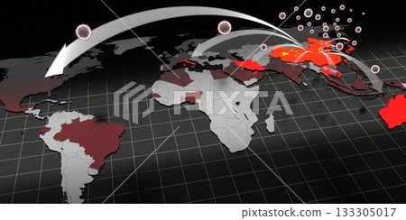 Coronavirus, Covid 19 epidemic outbreak spread - map - 3D illustration Coronavirus, Covid 19 epidemic outbreak spread - map - 3D illustration 133305017