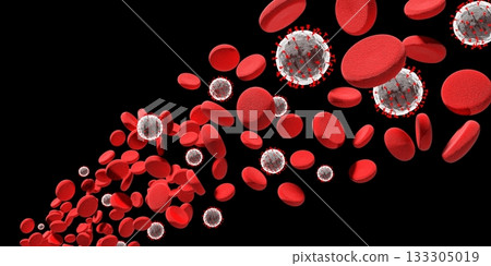 Coronavirus, Covid 19, blood cells - 3D illustration Coronavirus, Covid 19, blood cells - 3D illustration 133305019