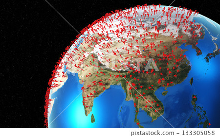 Global coronavirus epidemic outbreak - Asia - 3D illustration 133305058