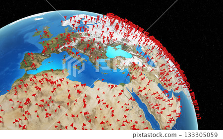 Global coronavirus epidemic outbreak - Europe, Africa - 3D illustration 133305059