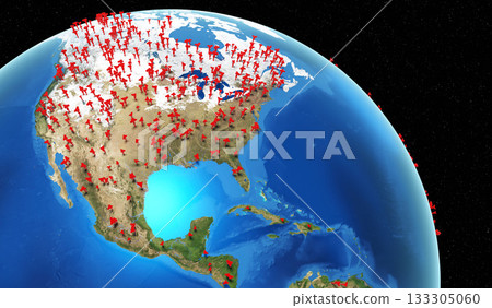 Global coronavirus epidemic outbreak - North America - 3D illustration 133305060