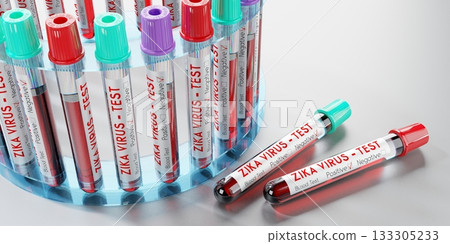 ZIKA virus - test tubes, blood tests - 3D illustration 133305233