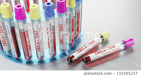 Ebola virus - test tubes, blood tests - 3D illustration 133305237