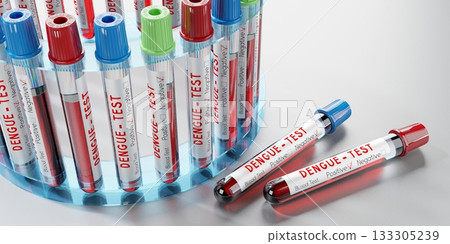 Dengue virus - test tubes, blood tests - 3D illustration 133305239