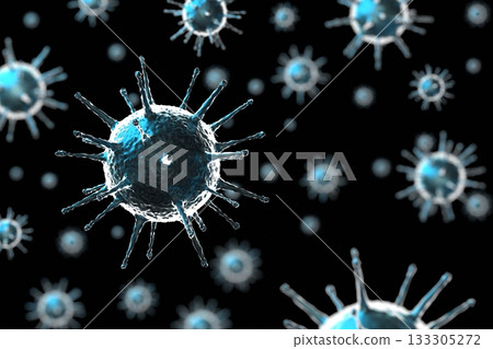 Coronavirus, Covid-19, SARS-CoV-2 virus cells - 3D illustration 133305272