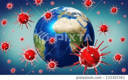 Earth, viruses - Europe, Africa side - 3D illustration 133305361