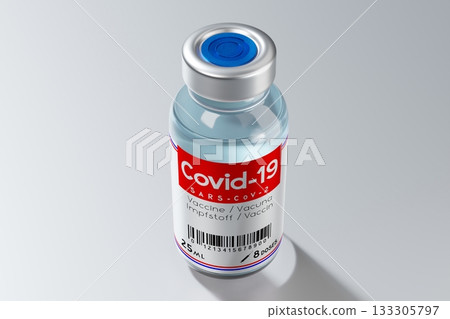 Covid-19, SARS-CoV-2, coronavirus vaccine ampoule isolated on grey background - 3D illustration Covid-19, SARS-CoV-2, coronavirus vaccine ampoule isolated on grey background - 3D illustration 133305797