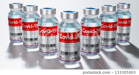 Covid-19, SARS-CoV-2, coronavirus vaccine ampoules to fight the pandemic - 3D illustration Covid-19, SARS-CoV-2, coronavirus vaccine ampoules to fight the pandemic - 3D illustration 133305803
