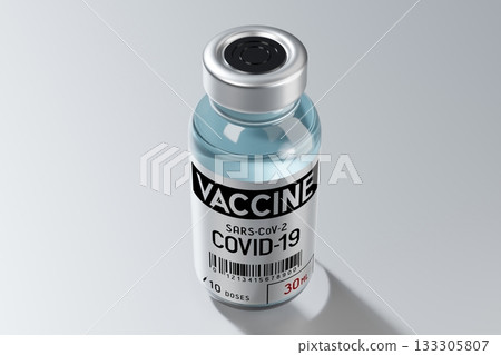 Covid-19, SARS-CoV-2, coronavirus vaccine ampoule isolated on grey background - 3D illustration Covid-19, SARS-CoV-2, coronavirus vaccine ampoule isolated on grey background - 3D illustration 133305807