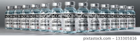 Covid-19, SARS-CoV-2, coronavirus vaccine ampoules to fight the pandemic - 3D illustration Covid-19, SARS-CoV-2, coronavirus vaccine ampoules to fight the pandemic - 3D illustration 133305816