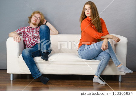 Woman and man after argue on sofa 133305924