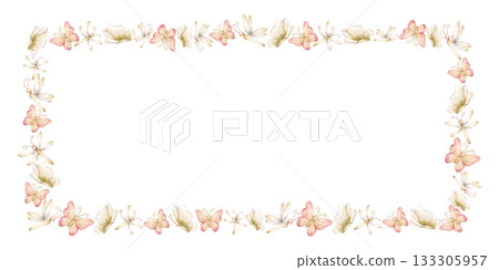 Cute Butterfly Dragonfly Insects Frame. Watercolor hand painted summer pastel neutral isolated illustration on white background for nursery kids baby shower card logo label whimsical mystery princess 133305957