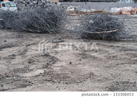 Scrap rebar removed during demolition work Scrap rebar removed during demolition work 133306053
