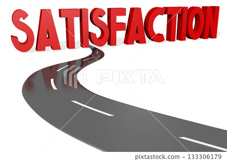 Satisfaction - road and red word on white background Satisfaction - road and red word on white background 133306179