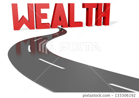 Wealth - road and red word on white background Wealth - road and red word on white background 133306192