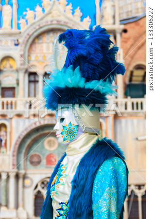 Portrait of man wearing mask and costume during the annual Venice Carnival in Venice, Italy 133306227