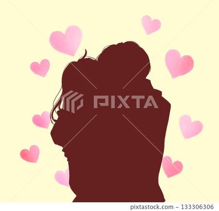Winter back hugging man and woman silhouette heart Winter back hugging man and woman silhouette heart 133306306