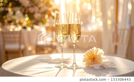 白色桌子上的香檳 133306443