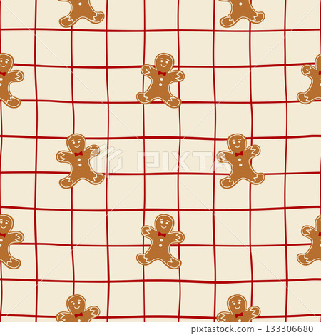 Christmas gingerbread cookies checkered seamless pattern. Vector winter festive decoration, print, wallpaper. Christmas gingerbread cookies checkered seamless pattern. Vector winter festive decoration, print, wallpaper. 133306680