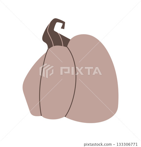 Warm neutral pumpkin with soft rounded shapes and a curved stylized stem. Ideal for fall decor, branding, packaging, stickers, cards, and seasonal artwork. Clean modern flat vector suitable for print. Warm neutral pumpkin with soft rounded shapes and a curved stylized stem. Ideal for fall decor, branding, packaging, stickers, cards, and seasonal artwork. Clean modern flat vector suitable for print. 133306771