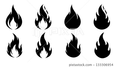 Set of Fire icon vector. Fire flame symbol. Flame icon collection on white background 133306954