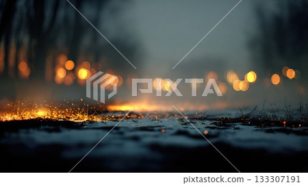 Icy snow with golden bokeh lights 133307191