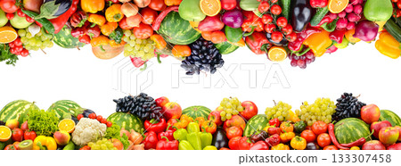 Healthy Food Border Composition with Watermelons, Peppers, and Grapes 133307458