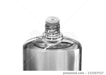 [Cutout transparent background material] A transparent bottle of hair growth agent with the screw cap open 133307537