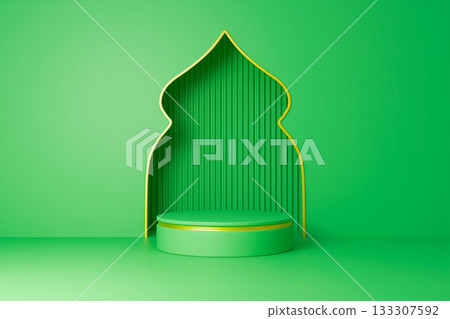 green display stand is used to showcase festive items for the Eid Ramadan . 133307592