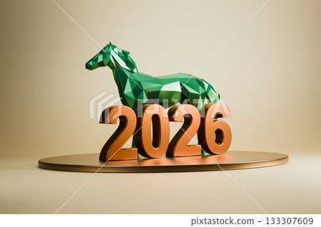 The horse silhouette is posed dynamically next to the number 2026. 133307609