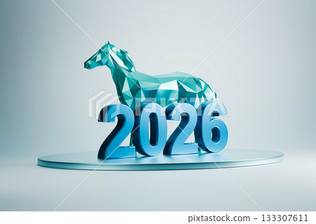 The horse silhouette is posed dynamically next to the number 2026. 133307611
