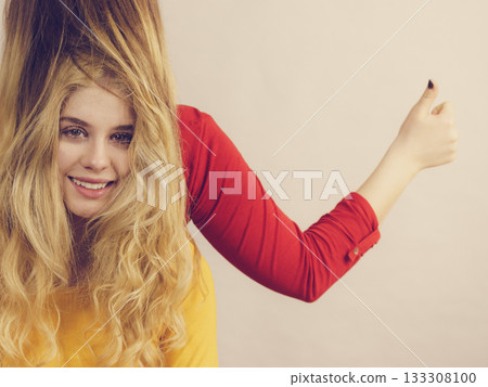 Two girls creating hairdo. Hair ombre color Two girls creating hairdo. Hair ombre color 133308100
