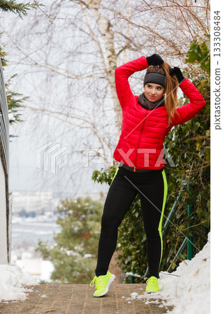 Woman wearing sportswear during winter 133308484