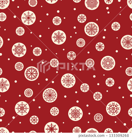Seamless festive Christmas snowflake pattern on red background Seamless festive Christmas snowflake pattern on red background 133309268