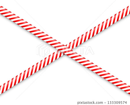 Barricade construction tape. Red police warning line, brightly colored danger or hazard stripe, ribbon. Restricted area, zone. Attention symbol. Vector illustration 133309574