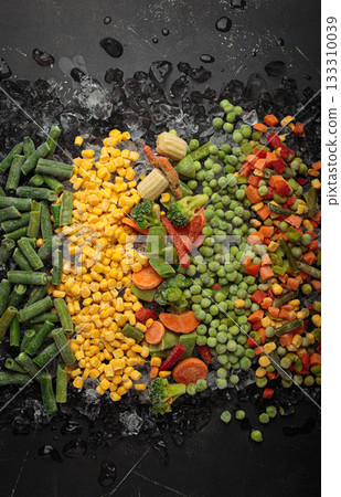 Frozen assorted mixed vegetables ice background healthy food diet nutrition Frozen assorted mixed vegetables ice background healthy food diet nutrition 133310039