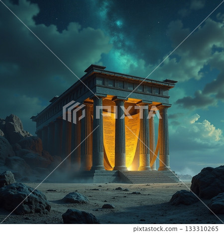 Ancient temple lit by mystical light under starry sky Generative AI 133310265