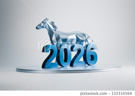The horse silhouette is posed dynamically next to the number 2026. The horse silhouette is posed dynamically next to the number 2026. 133310569