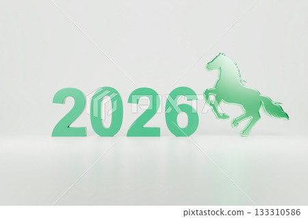 The horse silhouette is posed dynamically next to the number 2026. The horse silhouette is posed dynamically next to the number 2026. 133310586