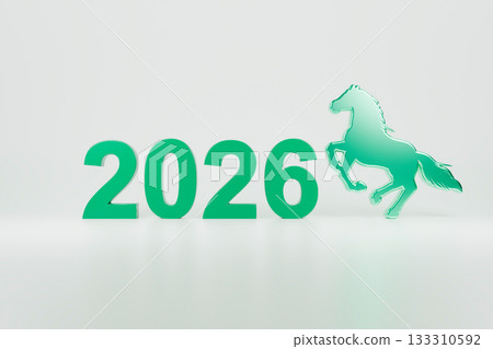 The green horse silhouette is posed dynamically next to the number 2026 133310592