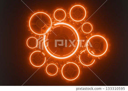 A cluster of orange glowing circles pulsates and moves dynamically A cluster of orange glowing circles pulsates and moves dynamically 133310595