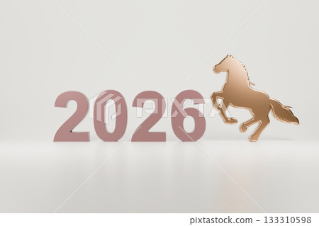 The brown horse silhouette is posed dynamically next to the number 2026 133310598