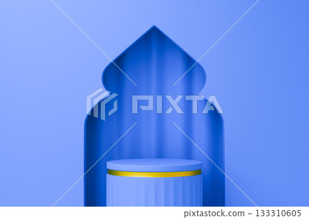 blue display stand is used to showcase festive items for the Eid Ramadan blue display stand is used to showcase festive items for the Eid Ramadan 133310605