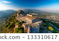 Overlooking the ruins of a Greek temple on the summit 133310617