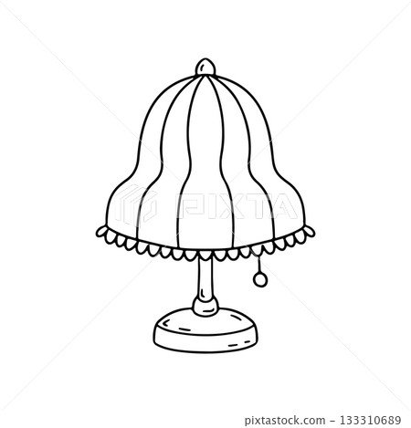 Hand drawn doodle hygge table lamp clipart vector illustration. Cozy domestic light line art 133310689