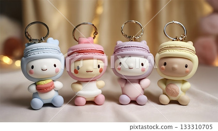 Cute macaron character keychains in pastel colors 133310705
