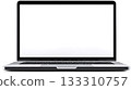 Modern silver laptop computer with a blank white screen 133310757