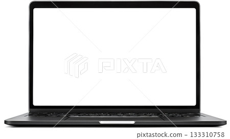 Modern black laptop computer with blank screen isolated 133310758