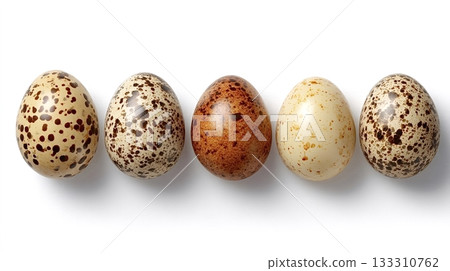 Bird eggs showing natural diversity in speckled patterns 133310762